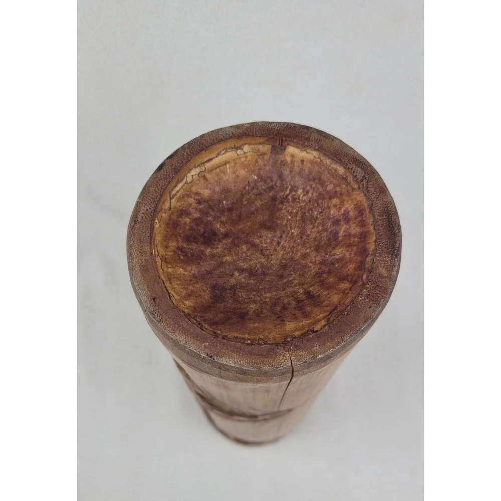 Vintage Hand Carved Bamboo Brush Pot Vase Asian Forest Relief Scene 12 Inch‎